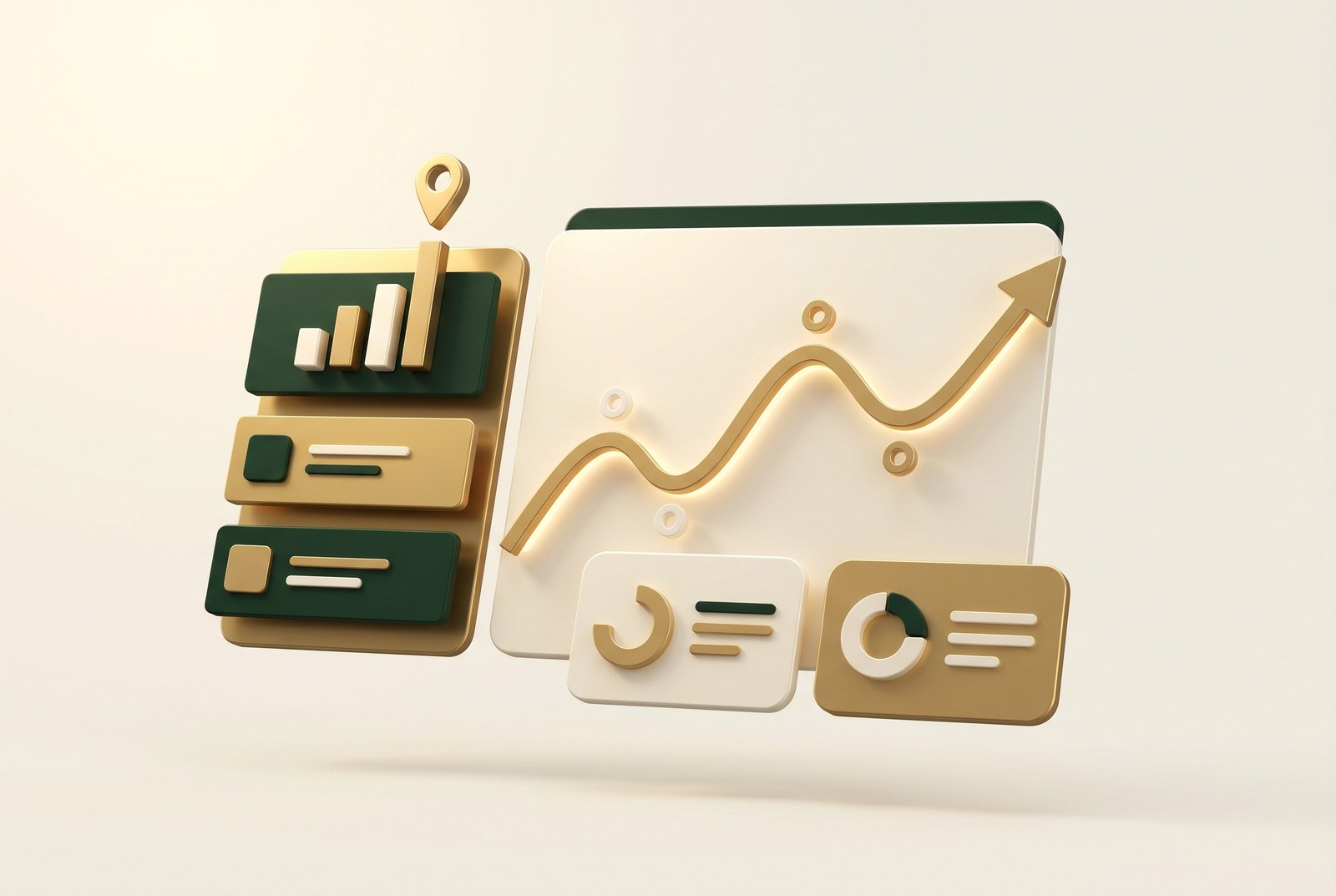 SEO dashboard showing rising organic traffic and local map-pack rankings